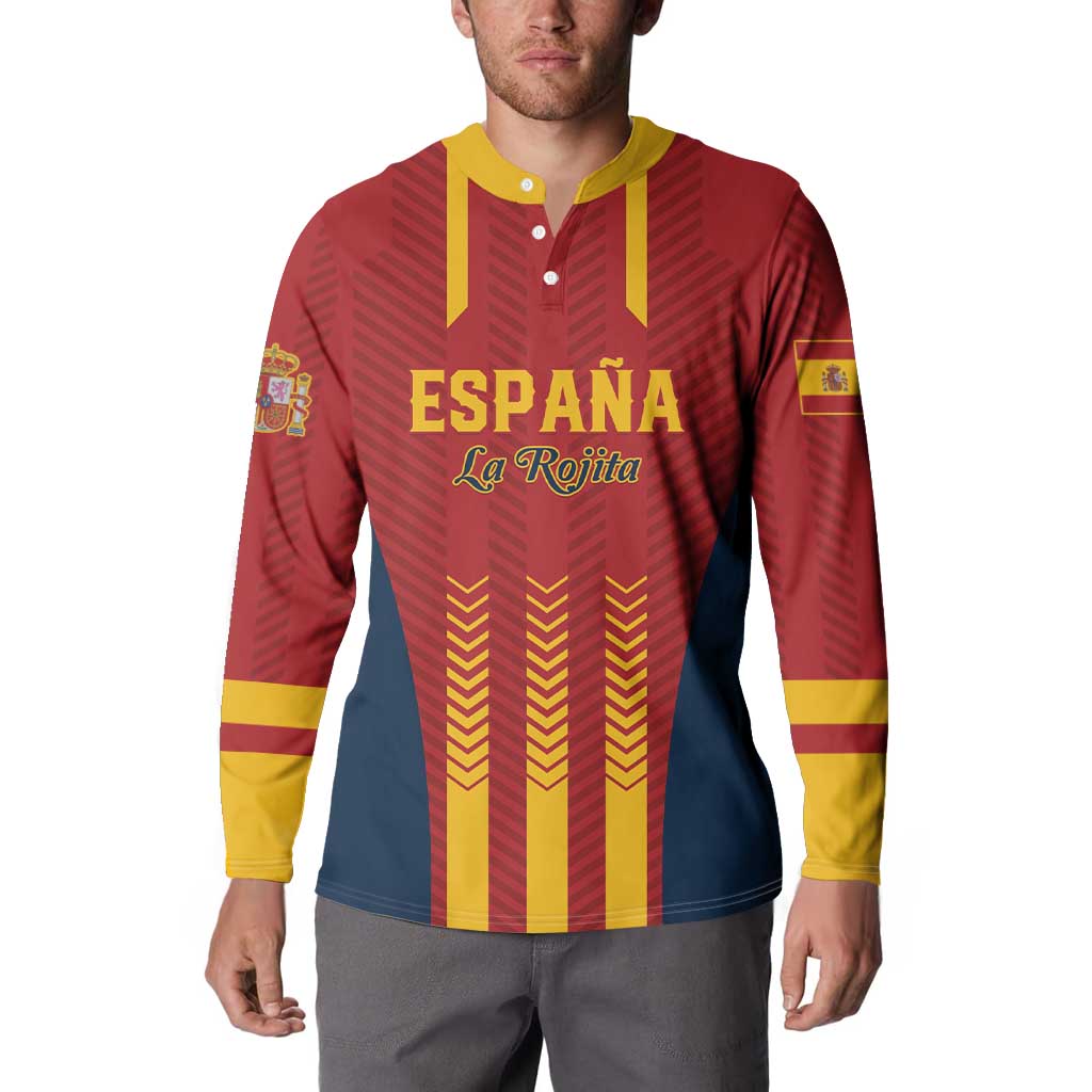 Long-sleeve Spain football button sweatshirt in red and yellow with chest graphics