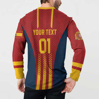 Red Spain football button sweatshirt back print; YOUR TEXT 01 with striped lower panel