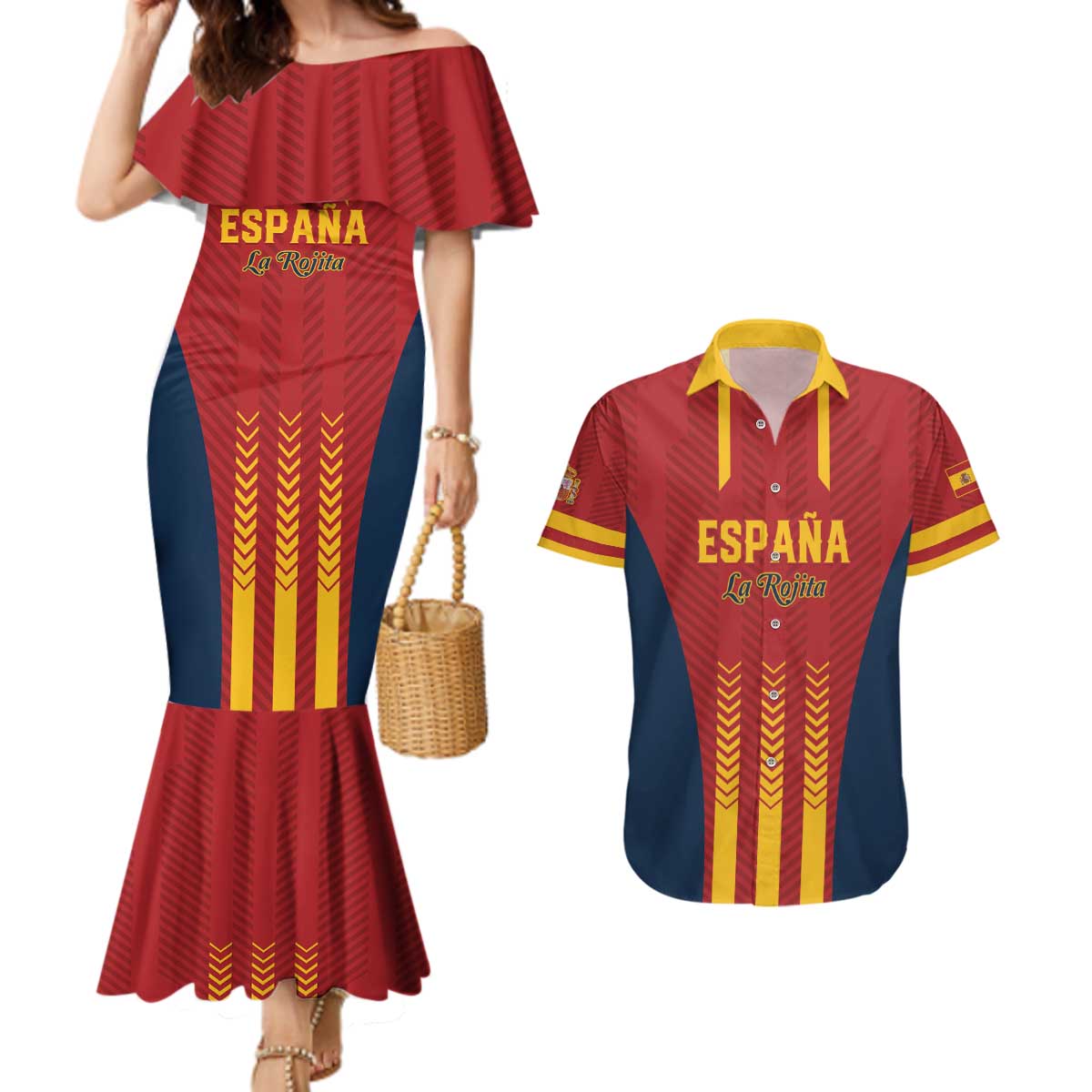 Custom Spain Football Couples Matching Mermaid Dress and Hawaiian Shirt Go La Rojita - Wonder Print Shop