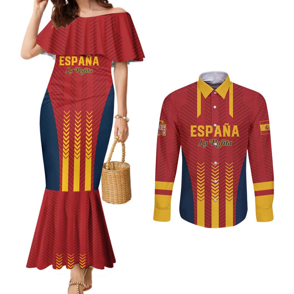 Custom Spain Football Couples Matching Mermaid Dress and Long Sleeve Button Shirt Go La Rojita