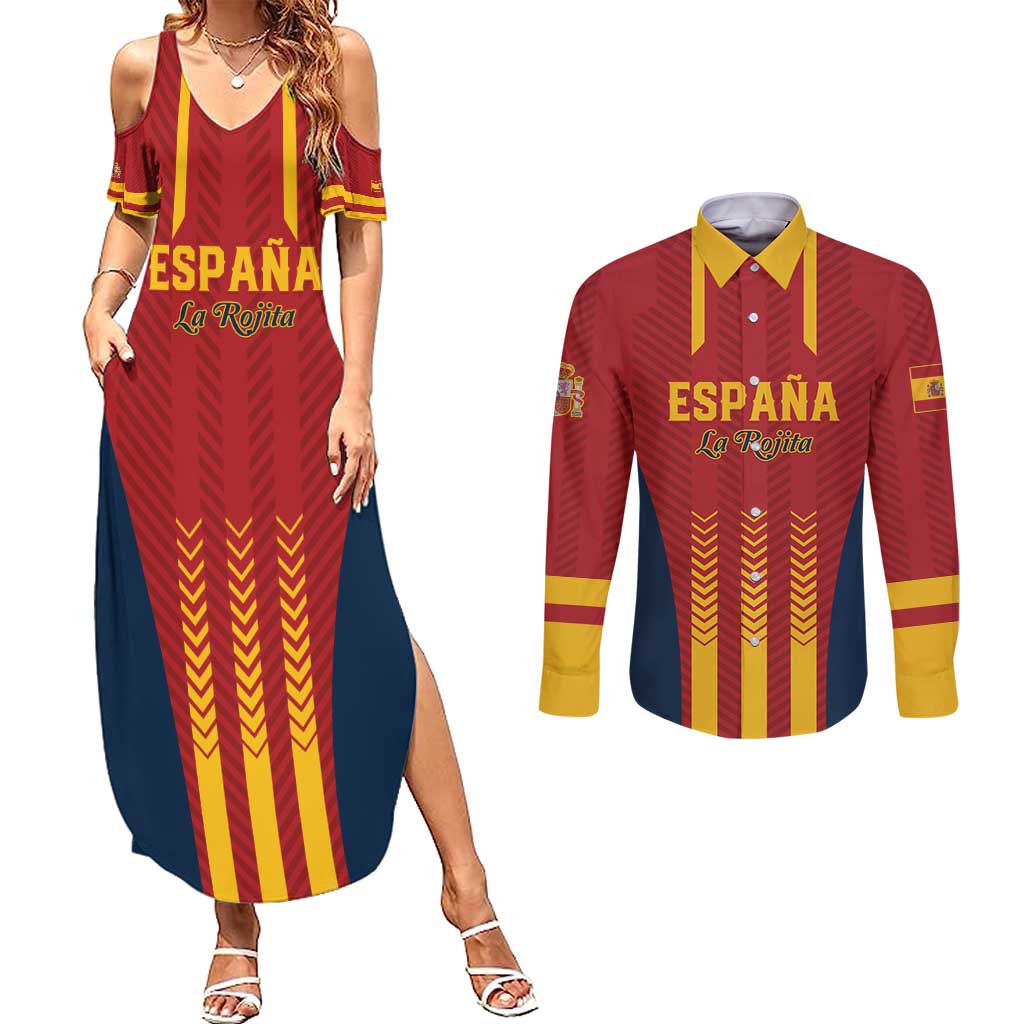 Custom Spain Football Couples Matching Summer Maxi Dress and Long Sleeve Button Shirt Go La Rojita - Wonder Print Shop