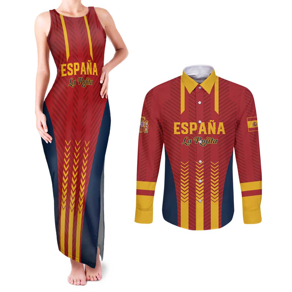 Custom Spain Football Couples Matching Tank Maxi Dress and Long Sleeve Button Shirt Go La Rojita - Wonder Print Shop