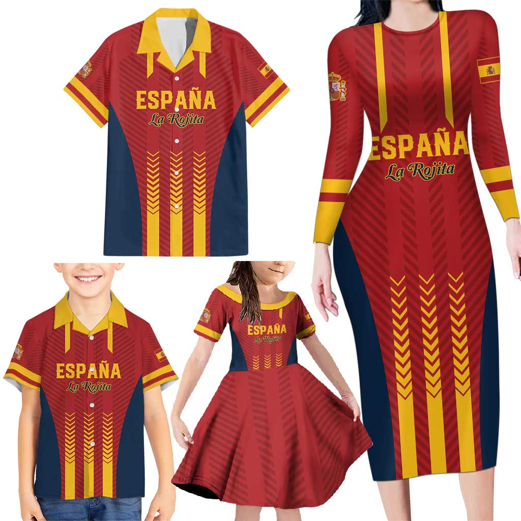 Custom Spain Football Family Matching Long Sleeve Bodycon Dress and Hawaiian Shirt Go La Rojita - Wonder Print Shop