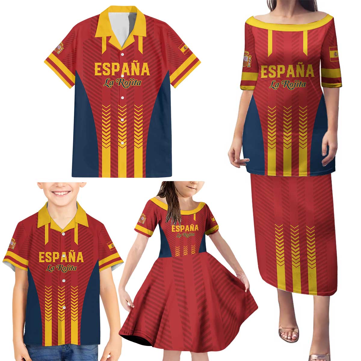 Custom Spain Football Family Matching Puletasi and Hawaiian Shirt Go La Rojita - Wonder Print Shop