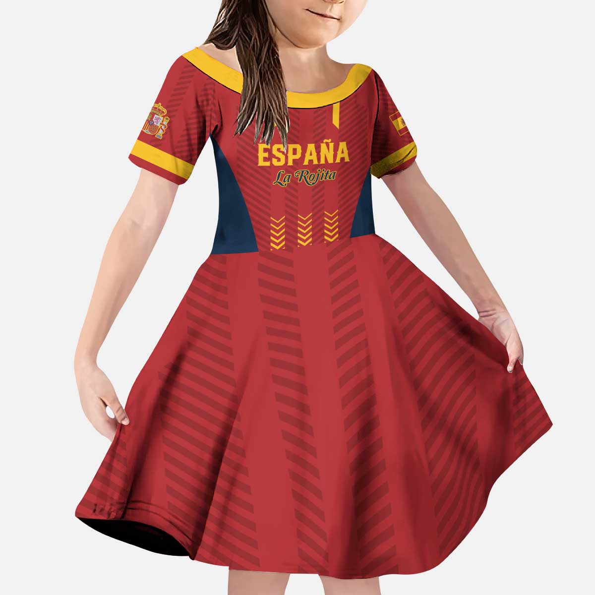 Custom Spain Football Kid Short Sleeve Dress Go La Rojita - Wonder Print Shop