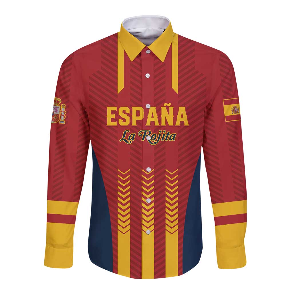 Spain long-sleeve button shirt in red and yellow with national team graphics