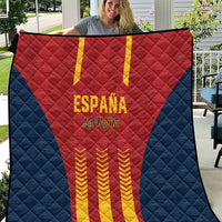 Spain football quilt with red and navy panels, yellow stripes, and España text