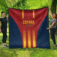 Quilted Spain football blanket with red, navy, and yellow graphic