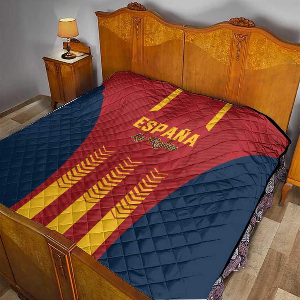 Spain football quilt in red and navy with yellow stripes and ESPAÑA La Rojita text