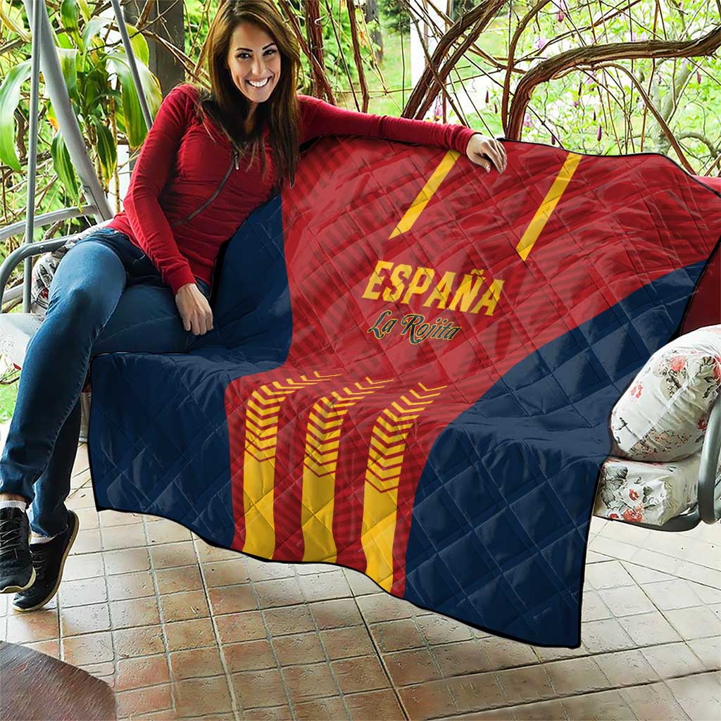 Spain football quilt with red and navy design and Spain La Rojita text