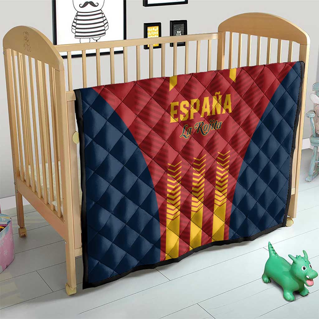 Spain football quilt with red and navy diamond pattern, ESPAÑA La Rojita and yellow stripes