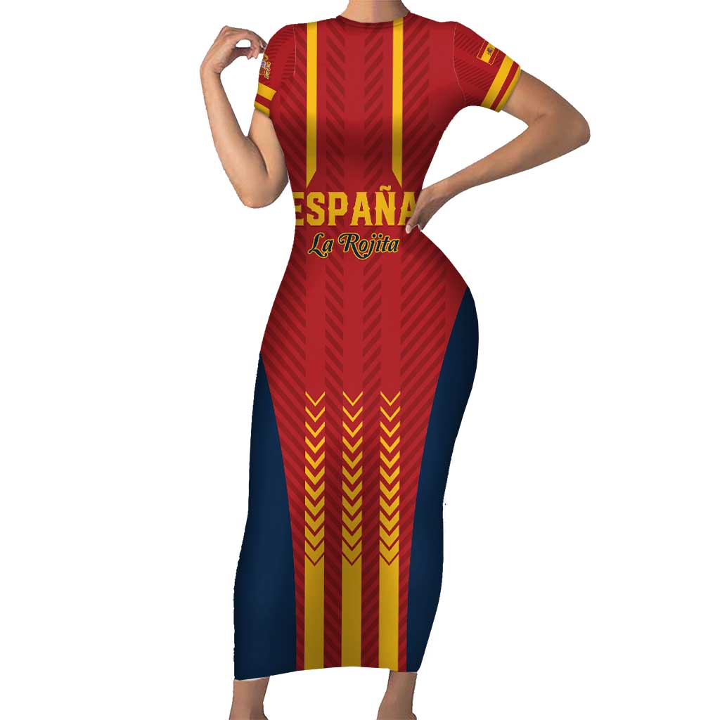 Custom Spain Football Short Sleeve Bodycon Dress Go La Rojita - Wonder Print Shop