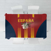 Spain football tablecloth in red and navy with ESPAÑA text and vertical yellow stripes