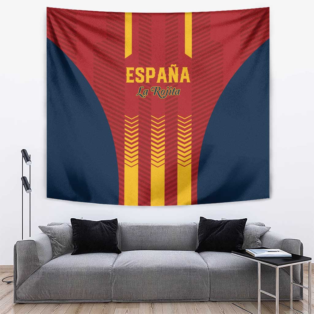 Spain football tapestry with red and blue stripes and ESPAÑA La Rojita text