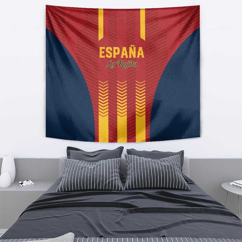 Spain football tapestry with red, blue, and yellow stripes and ESPAÑA La Rojita text