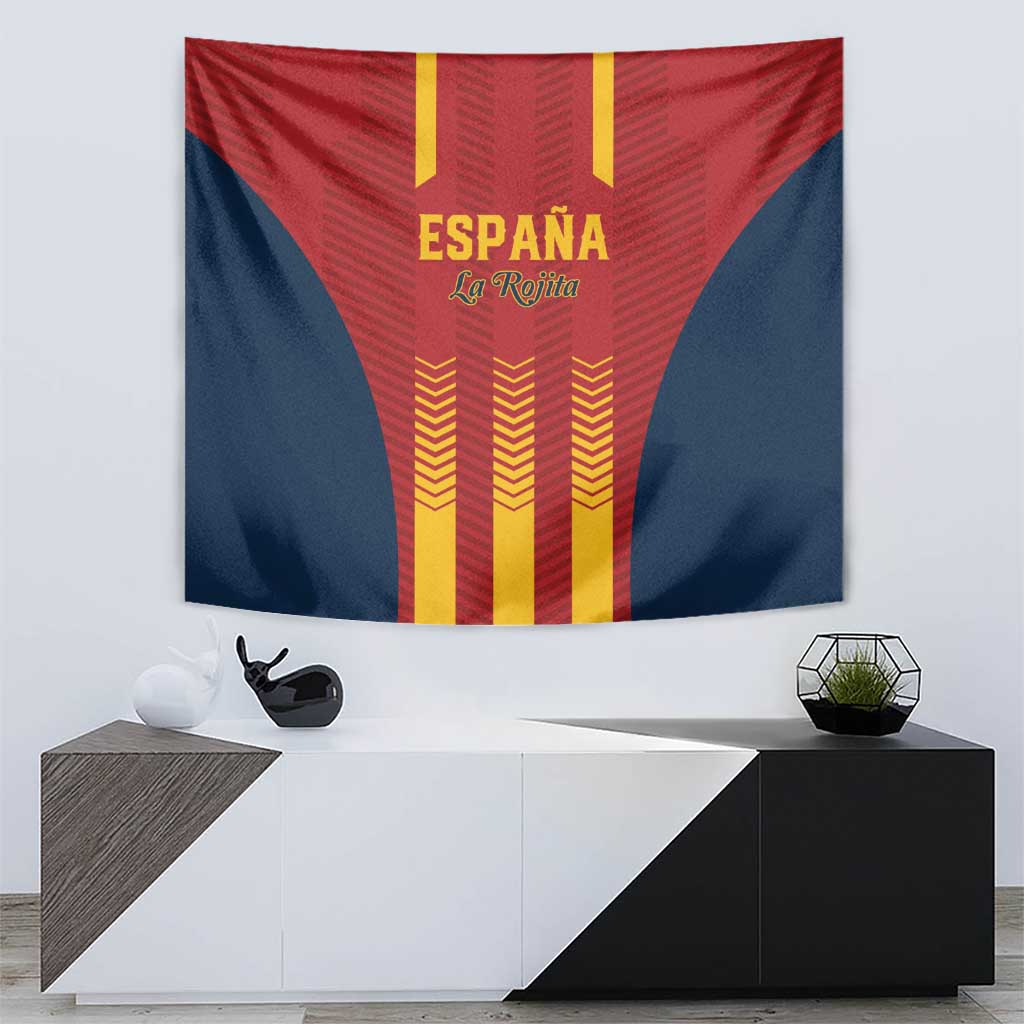 Spain football tapestry with red, navy, and yellow stripes and ESPAÑA text