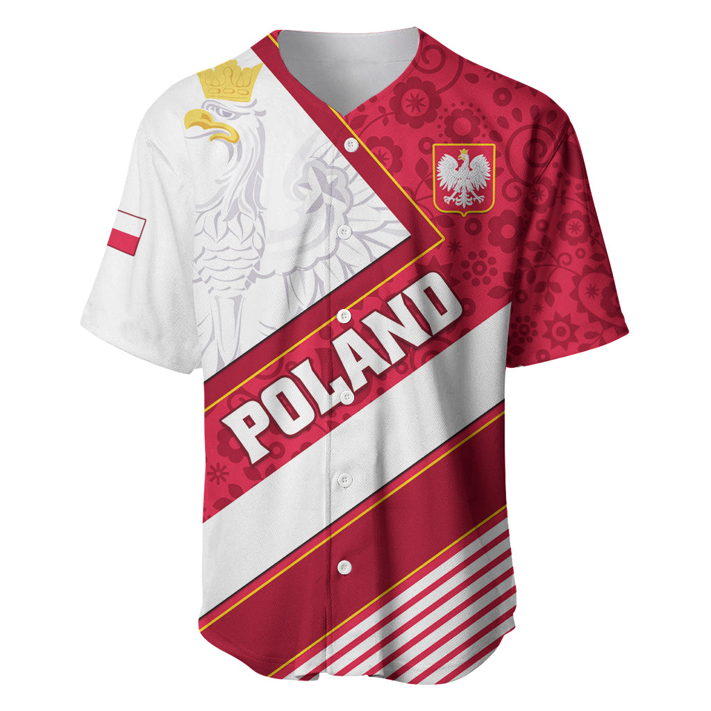 Poland Independence Day Baseball Jersey Polska White Eagle Polish Floral Pattern - Wonder Print Shop