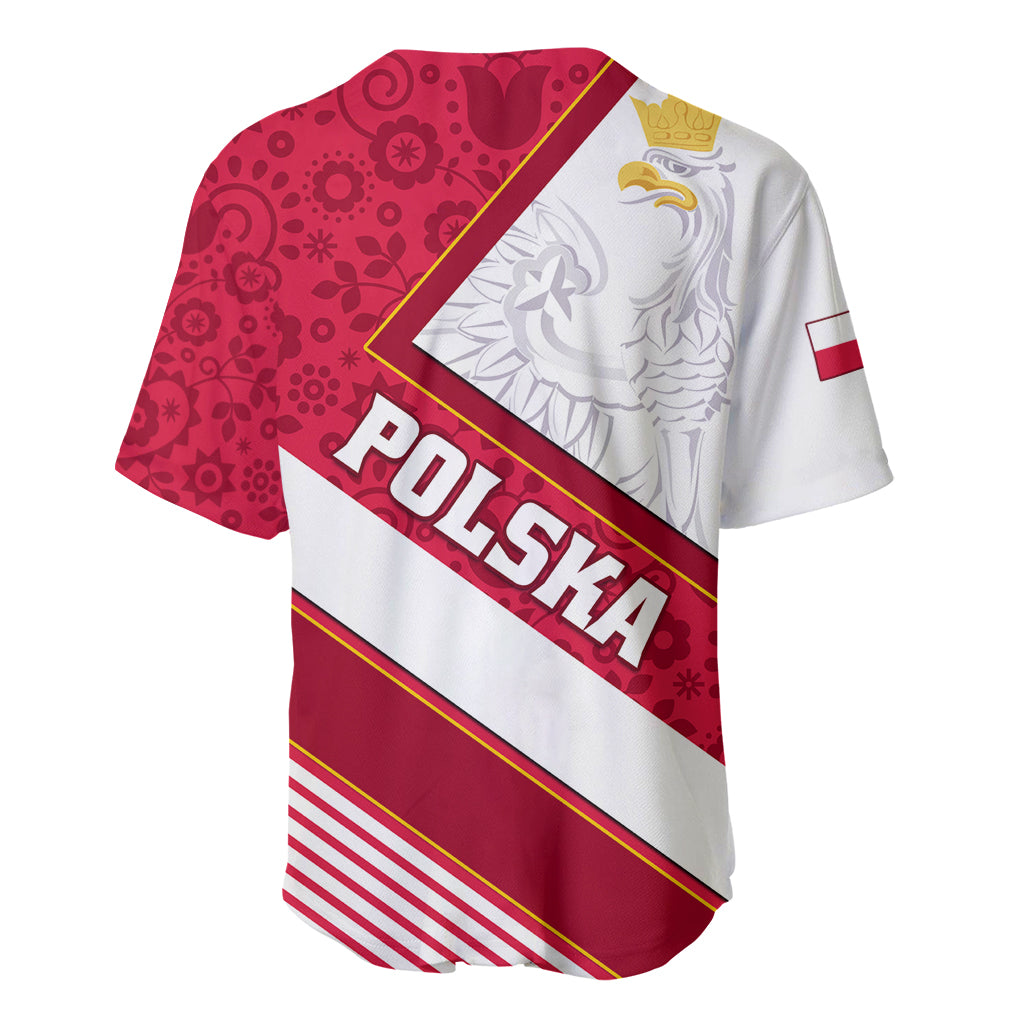 Red and white Poland baseball jersey with Polska name across chest, short sleeves flag trim