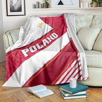 Red and white Poland eagle blanket with crest, floral motifs, and diagonal POLAND text