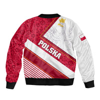 Red and white bomber jacket with diagonal crest stripe, Polish flag, ribbed hem and cuffs