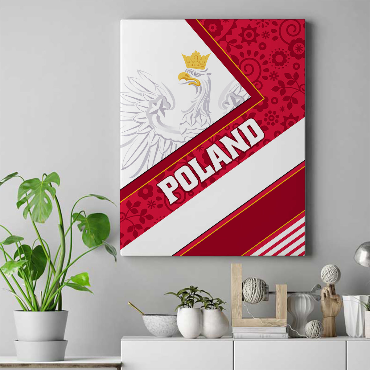 Poland Independence Day Canvas Wall Art Polska White Eagle Polish Floral Pattern - Wonder Print Shop