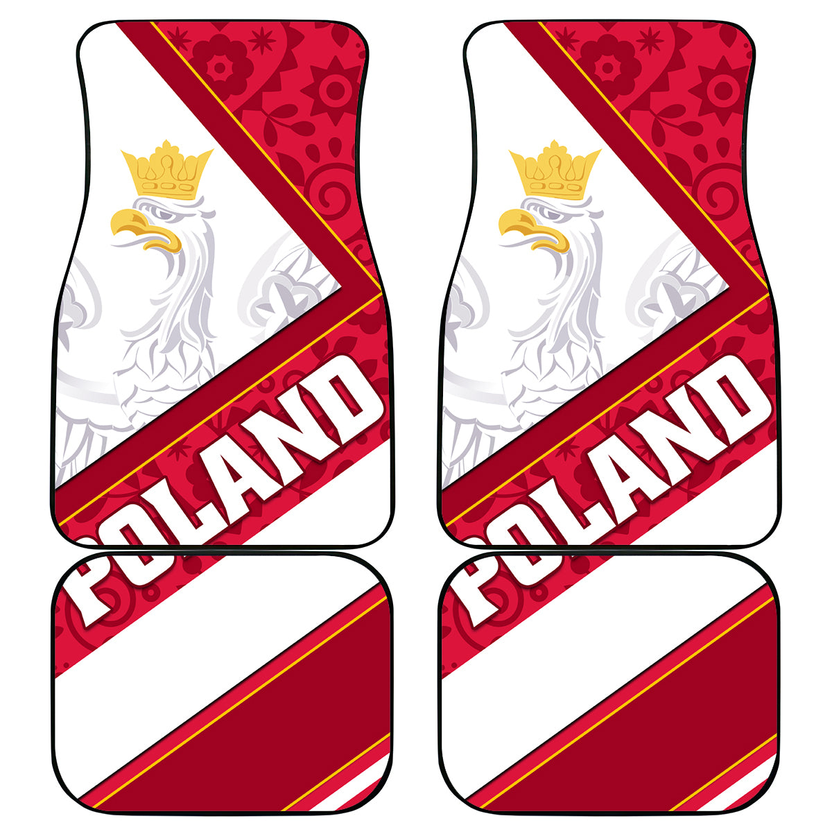 Poland Independence Day Car Mats Polska White Eagle Polish Floral Pattern - Wonder Print Shop