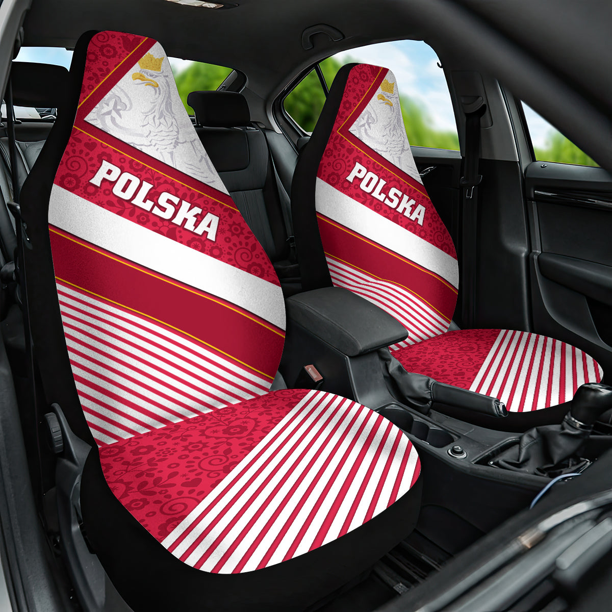 Poland Independence Day Car Seat Cover Polska White Eagle Polish Floral Pattern - Wonder Print Shop