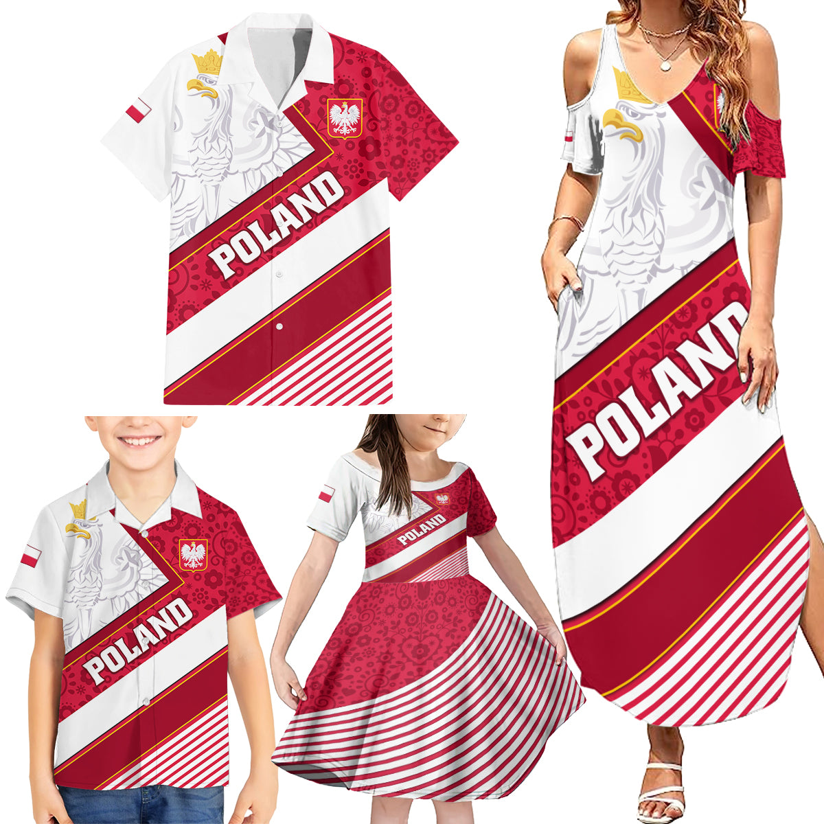 Poland Independence Day Family Matching Summer Maxi Dress and Hawaiian Shirt Polska White Eagle Polish Floral Pattern - Wonder Print Shop