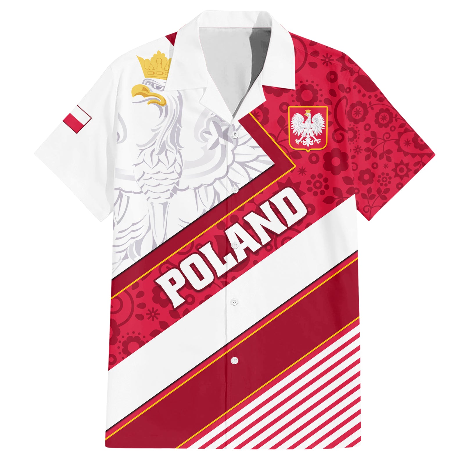 Poland Independence Day Hawaiian Shirt Polska White Eagle Polish Floral Pattern - Wonder Print Shop