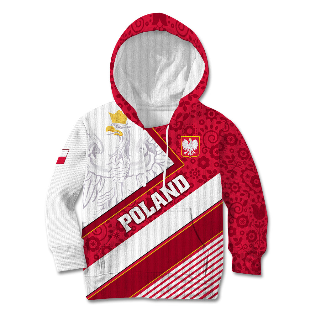 Poland Independence Day Kid Hoodie Polska White Eagle Polish Floral Pattern - Wonder Print Shop