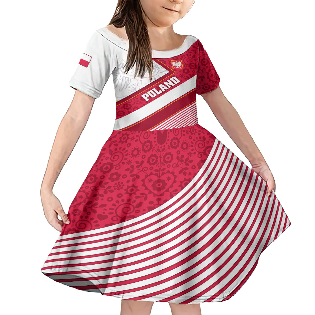 Poland Independence Day Kid Short Sleeve Dress Polska White Eagle Polish Floral Pattern - Wonder Print Shop