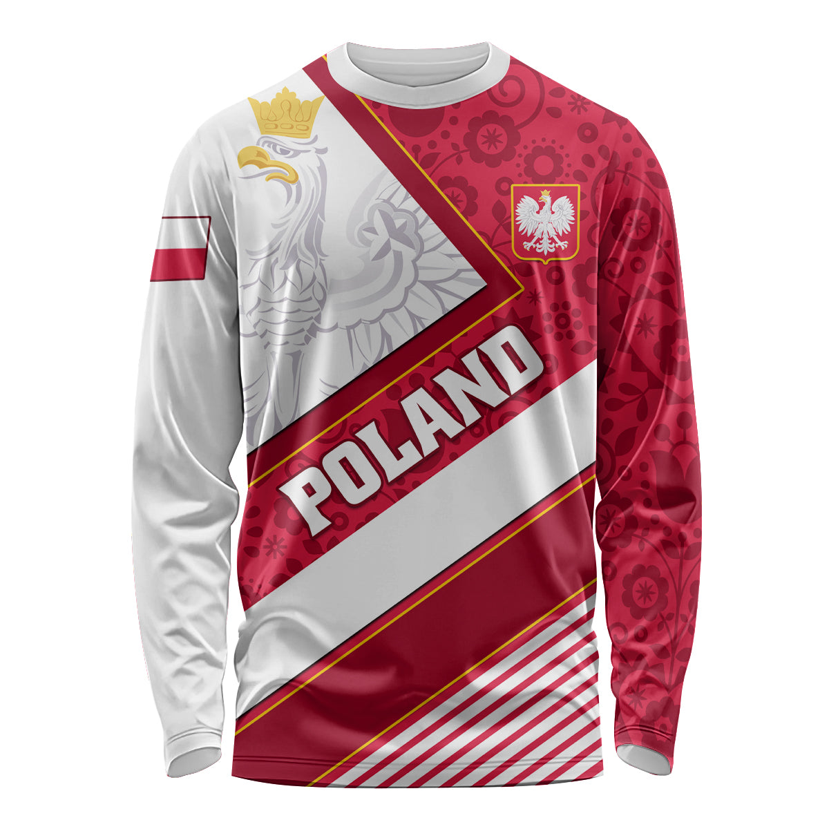 Poland Independence Day Long Sleeve Shirt Polska White Eagle Polish Floral Pattern - Wonder Print Shop