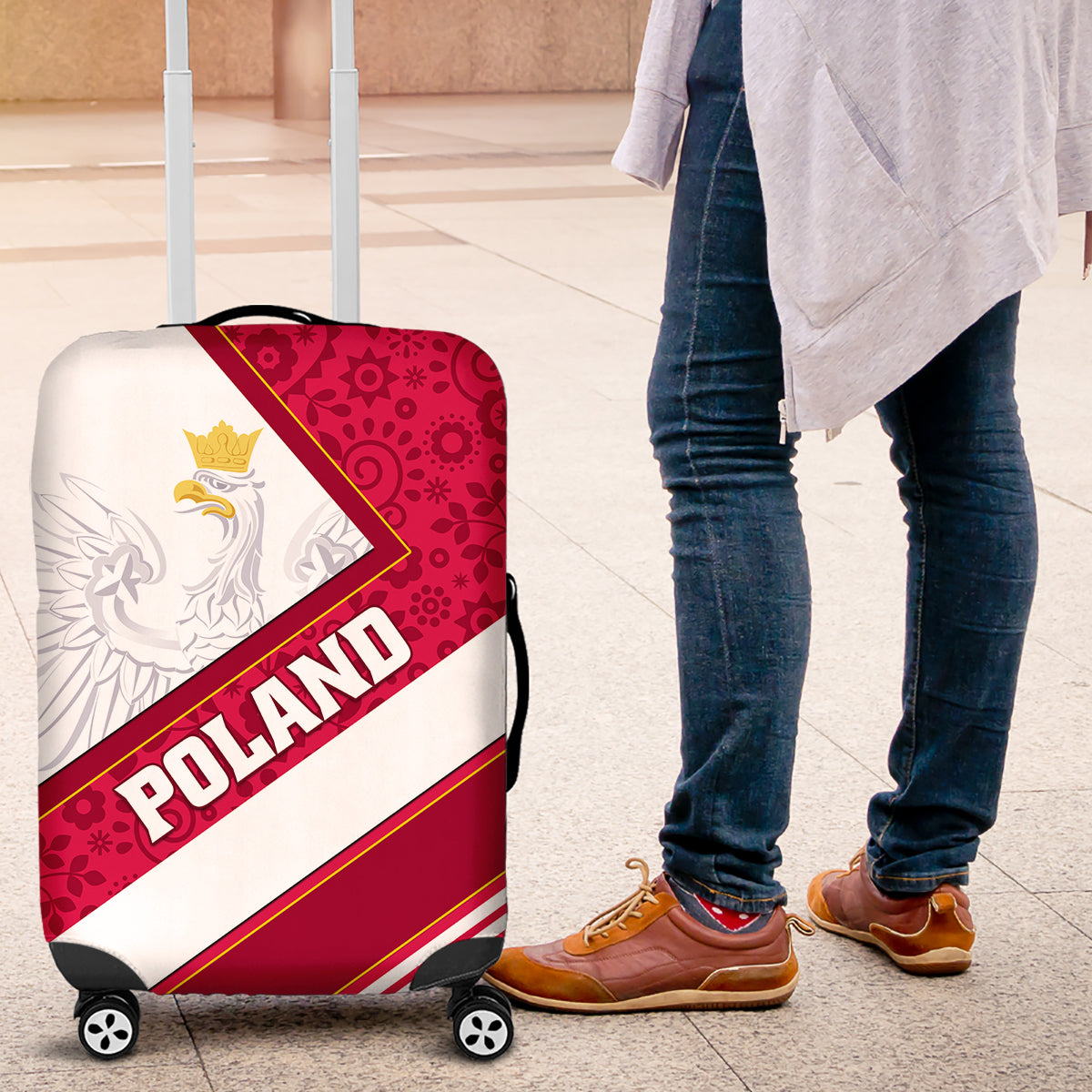 Poland Independence Day Luggage Cover Polska White Eagle Polish Floral Pattern - Wonder Print Shop