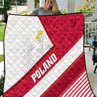 Poland flag quilt with red and white panels, POLAND text, quilted diamond stitching