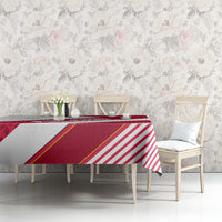 Red and white striped tablecloth on table