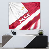 Wall-hung tapestry featuring white eagle crest, red pattern panel, and “POLAND”