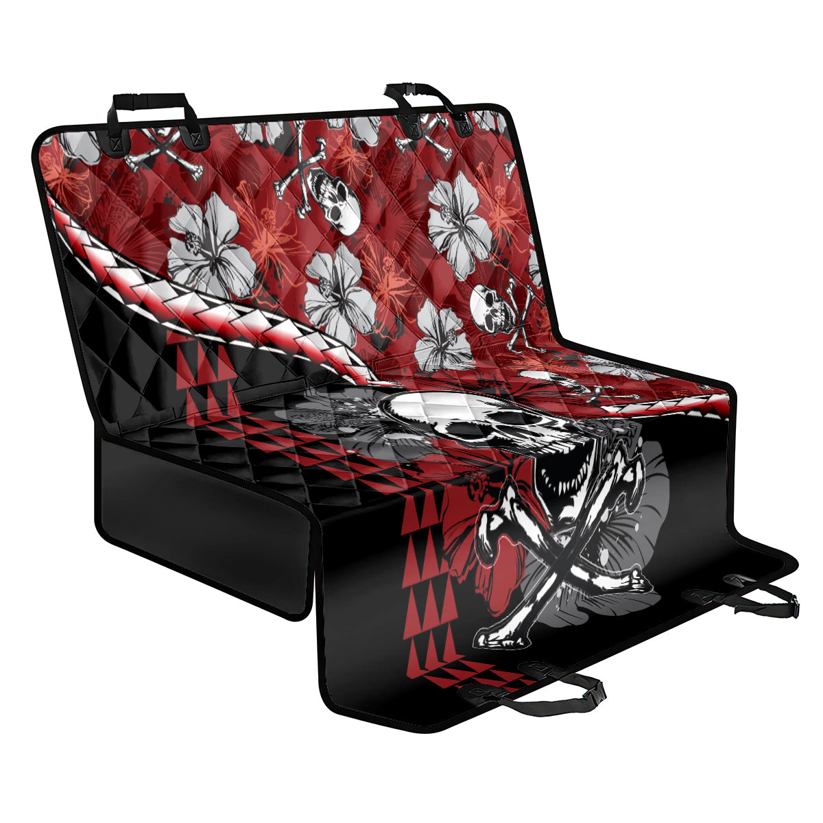 Hawaii Halloween Back Car Seat Cover Hibiscus Skull Kakau Pattern - Wonder Print Shop