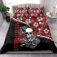Skull and hibiscus bedding set, red and black with tropical flower print and pillow covers
