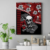 Red skull and hibiscus canvas wall art with crossbones graphic, unframed
