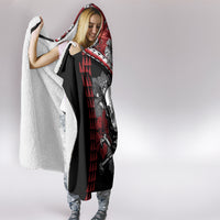 Sleeved hooded Halloween blanket, red and black skull-and-hibiscus print