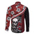 Hawaii Halloween Long Sleeve Button Shirt Hibiscus Skull Kakau Pattern - Wonder Print Shop