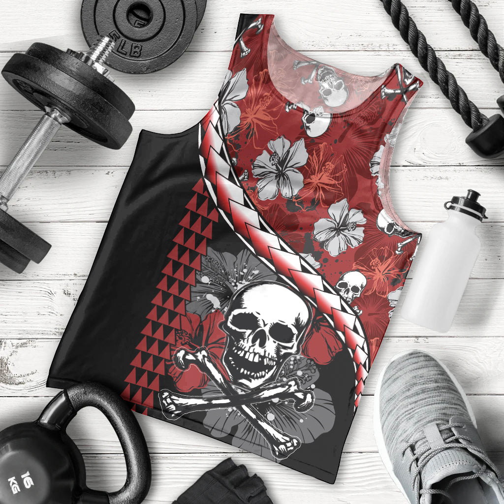 Hawaii Halloween Men Tank Top Hibiscus Skull Kakau Pattern - Wonder Print Shop