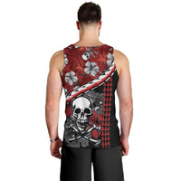 Men’s red and black graphic tank top, back view with skull and floral pattern