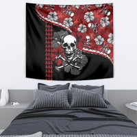 Halloween skull tapestry in red with white hibiscus flowers and dark black background