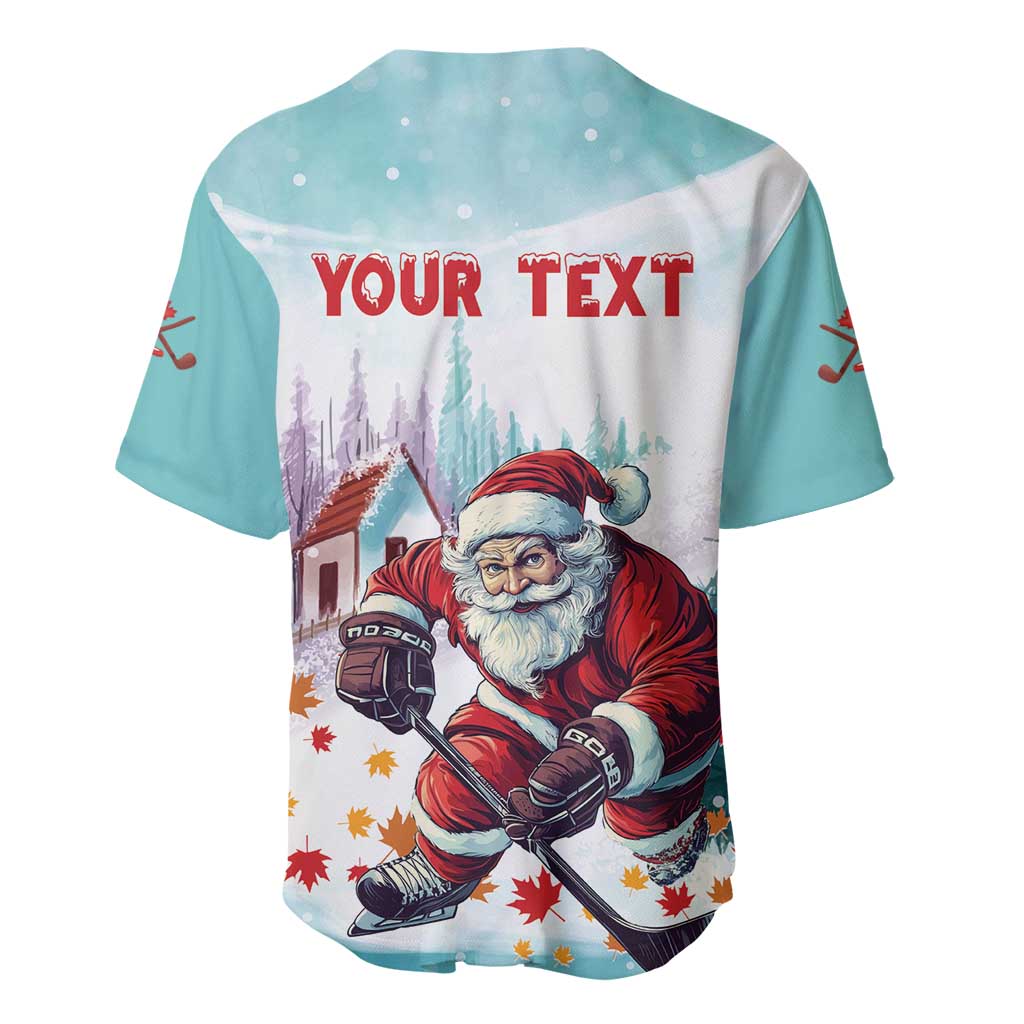 Mint baseball jersey with Santa hockey graphic and 'YOUR TEXT' on back