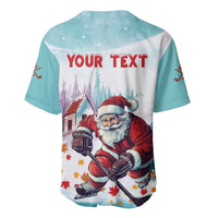 Mint baseball jersey with Santa hockey graphic and 'YOUR TEXT' on back