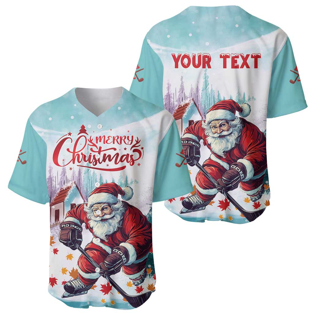 Set of mint baseball jerseys with Santa hockey front and 'YOUR TEXT' back