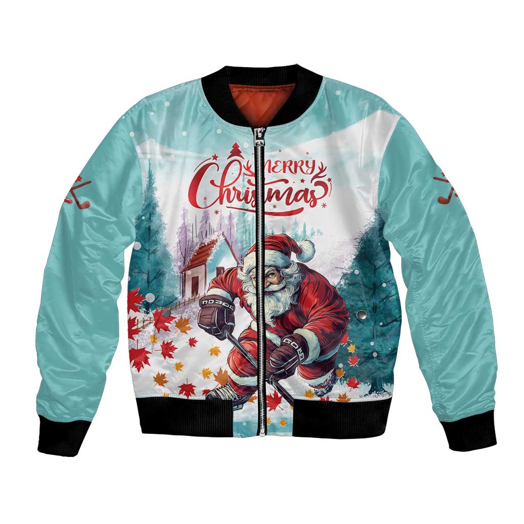 Personalized Canada Santa Playing Hockey Bomber Jacket - Wonder Print Shop