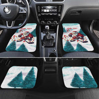 Mint teal car floor mats with Santa hockey scene and red "YOUR TEXT" prints