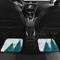 Mint rear seat car floor mats with snowy pine trees, Santa hockey, and red "YOUR TEXT" prints